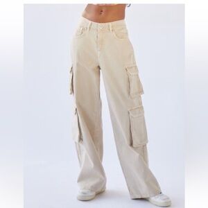 THE RAGGED Priest Elegant Cream Wide Leg Cargo Jeans